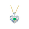 Collier en or 18 carats avec émeraude colombienne en forme de cœur de 10 carats, aigue-marine et diamant
