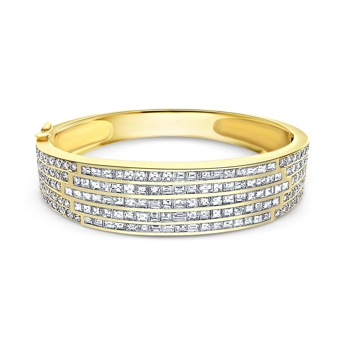 10CT TW Diamond Encrusted Multi Row Bangle Cuff Bracelet in 18K