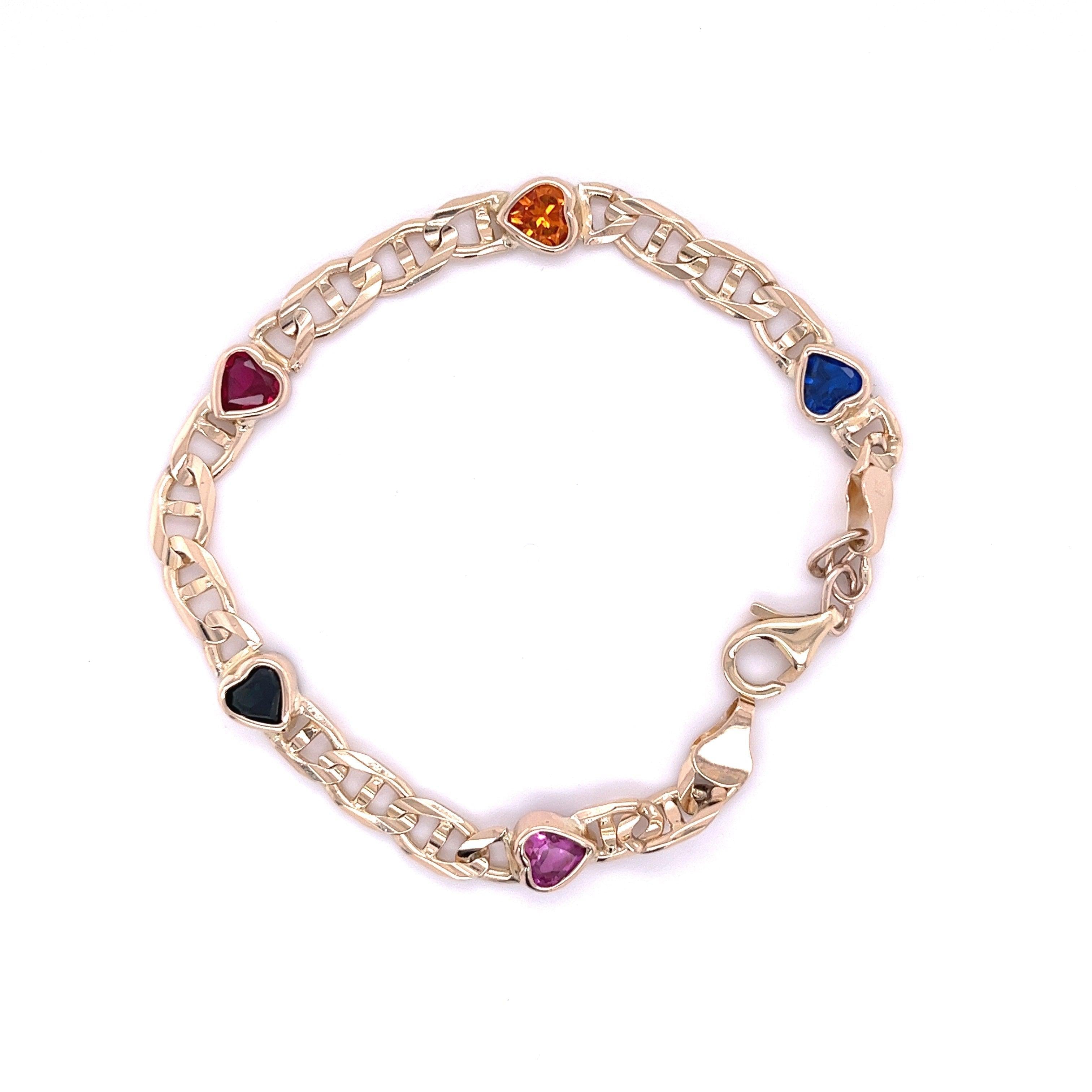 Multi Gemstone Heart Bracelet | Sparkle Society 14K Yellow Gold / Pink Enamel / Red Enamel