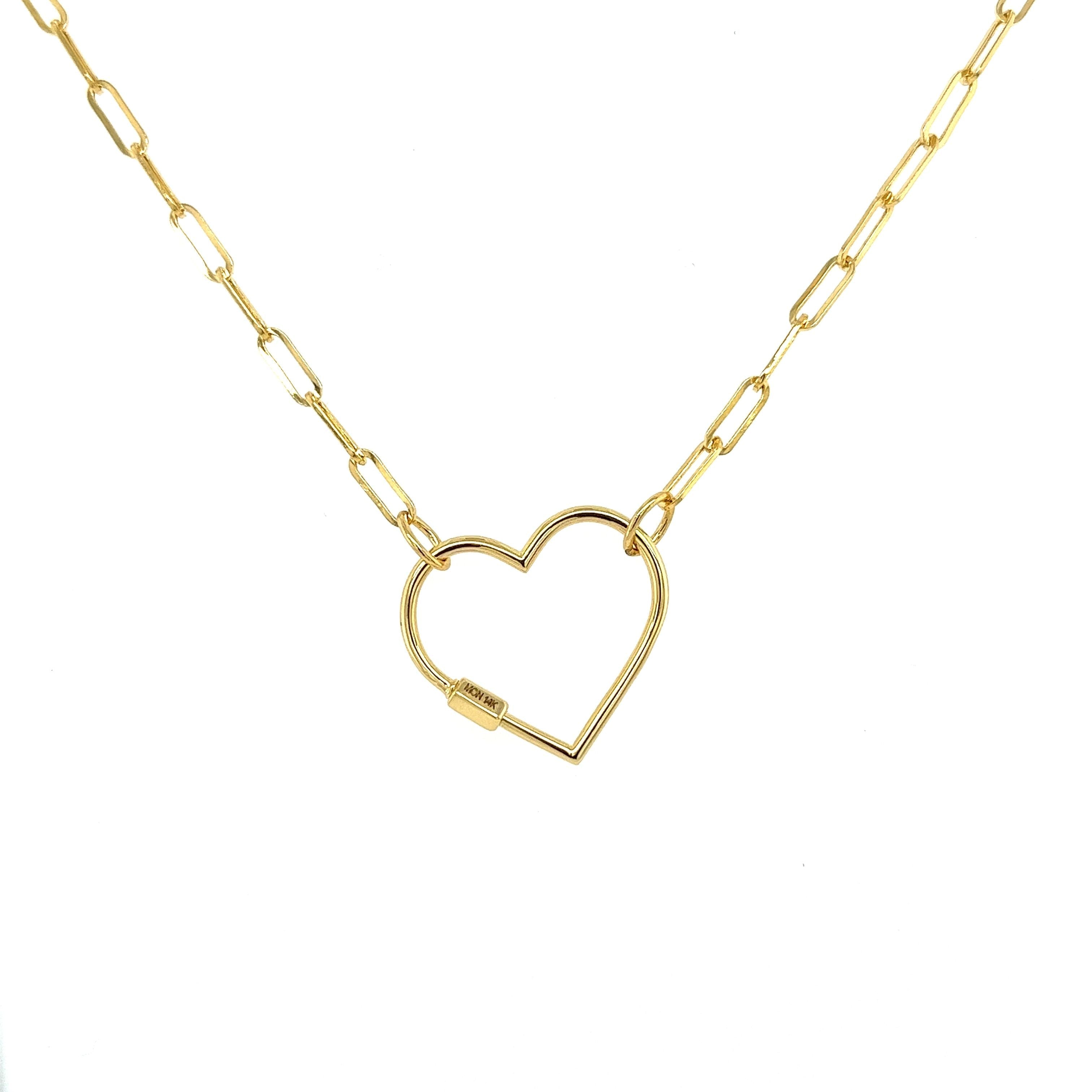 Heart Charm Lock Necklace with Diamonds - 14k Solid Gold