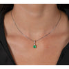 18K Solid Gold Natural Colombian Emerald and 3 Round Diamonds on Top Pendant Necklace