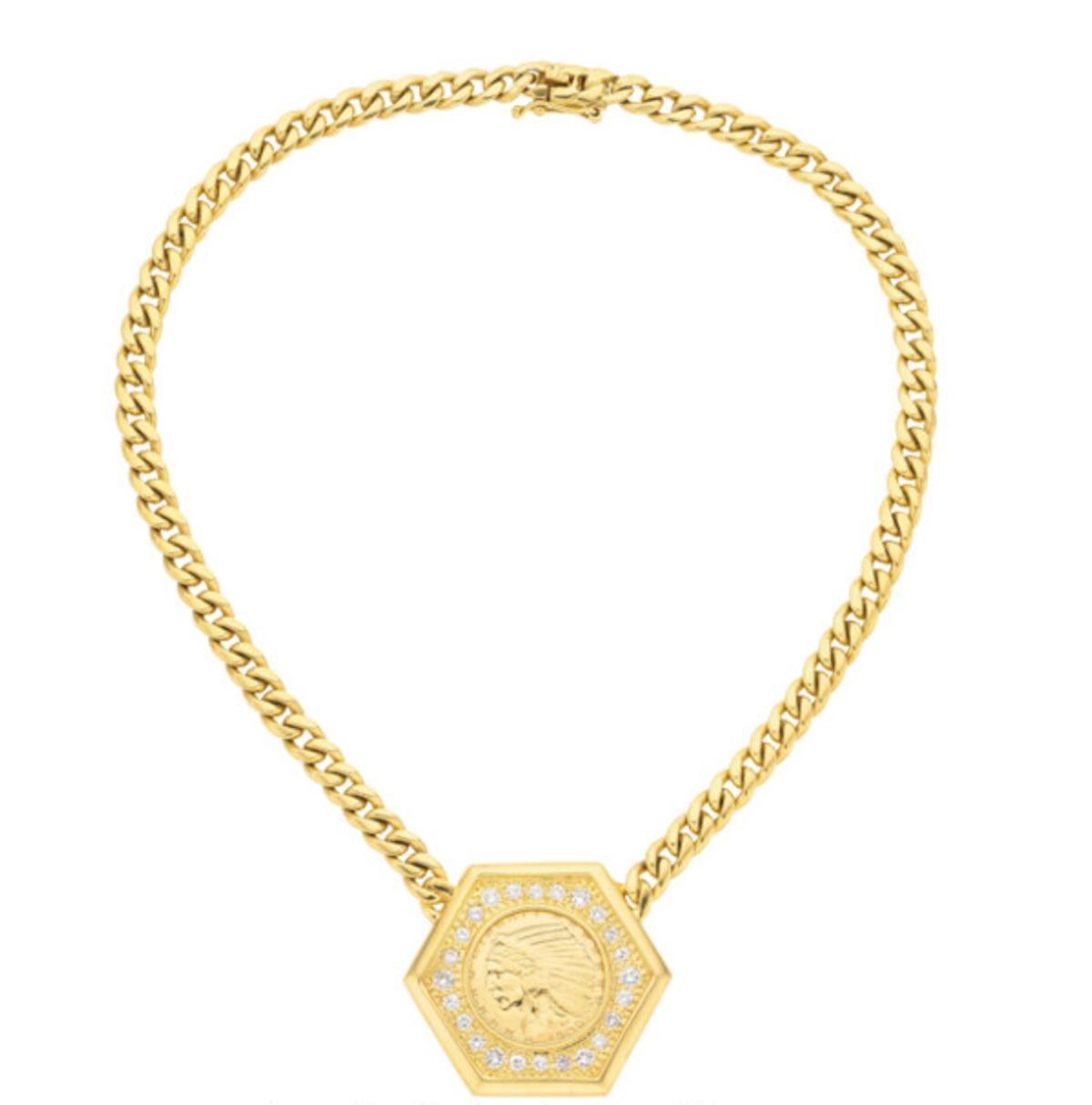 1909 US Indian Head $5 Coin Pendant Necklace 14K Gold