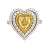Bague double halo en diamant taille cœur Fancy Yellow de 1,39 carat certifiée GIA