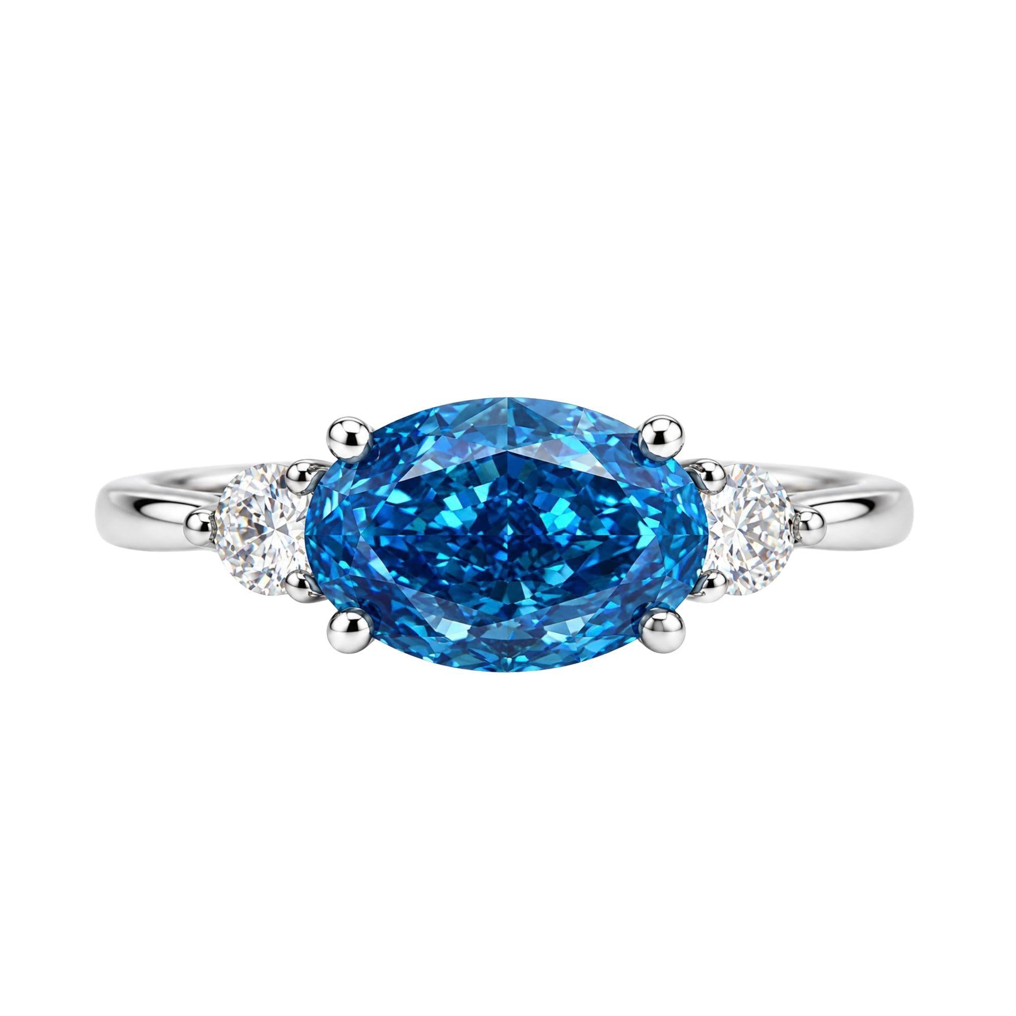 1.59 Carat Oval Cut Blue Lab Diamond 14K White Gold Engagement Ring