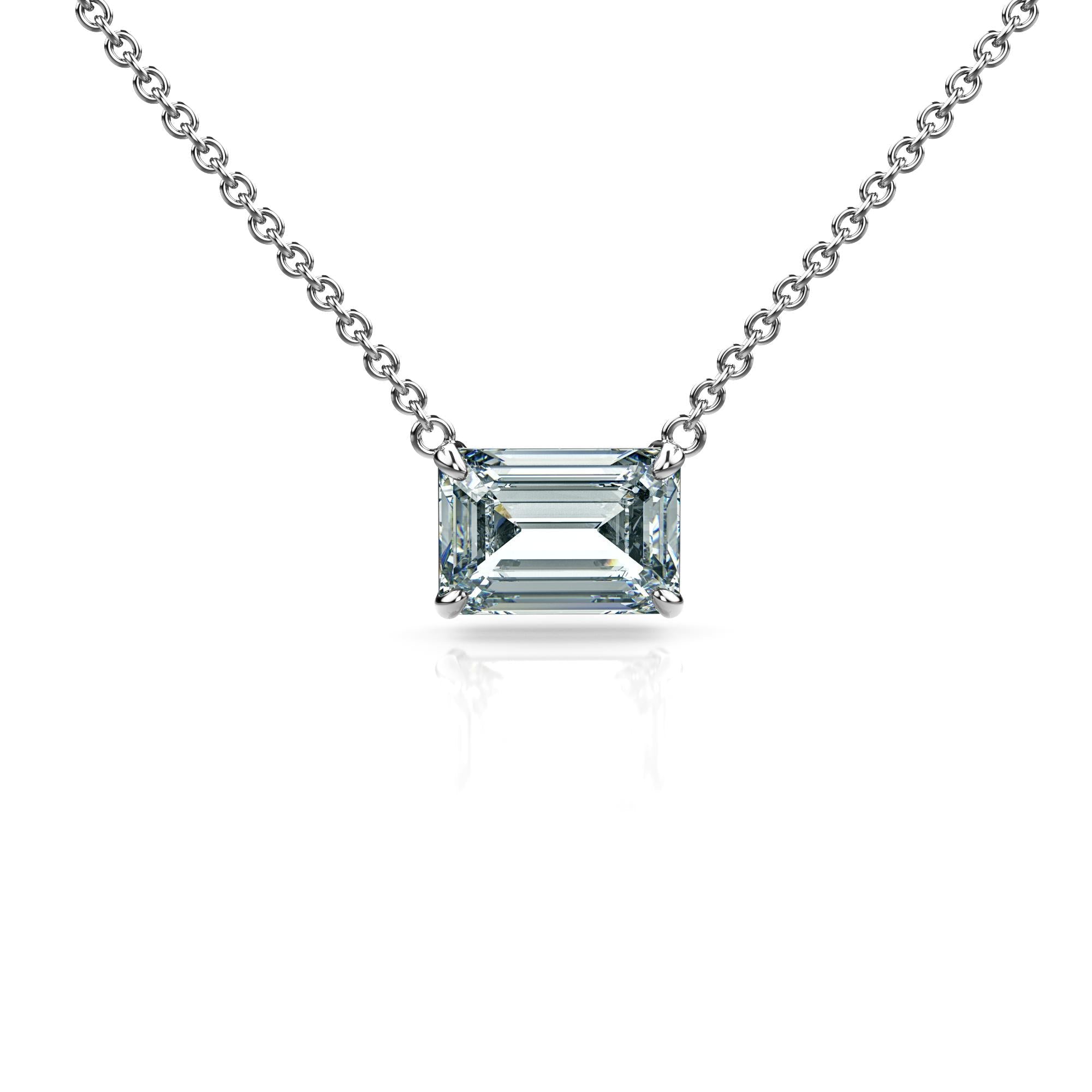 Collier solitaire en diamant lab-grown taille émeraude de carats
