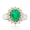 3 Karat Lebhaft Grüner Kolumbianischer Smaragd und Diamant Halo Ring 18K Weißgold