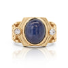 7 Carat Blue Star Sapphire Cabochon & Diamond 14K Gold Nugget Mens Ring