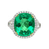 AGL Certified 7.36 Carat No Oil Cushion-Cut Colombian Emerald & Half Moon Cut Diamonds Ring