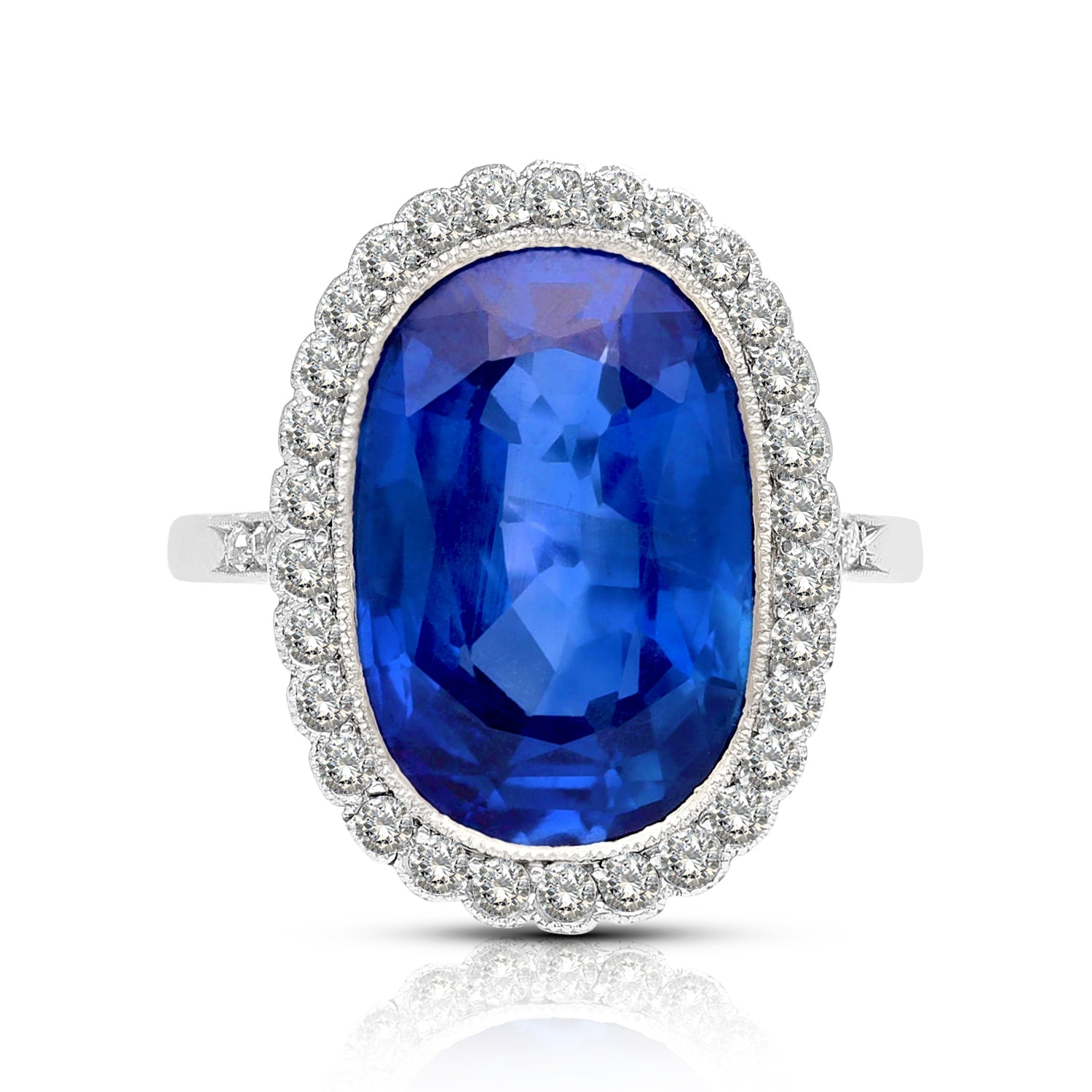 AGL Certified 7.76 Carat No Heat Burma Oval Blue Sapphire Vintage Edwardian Ring in Platinum