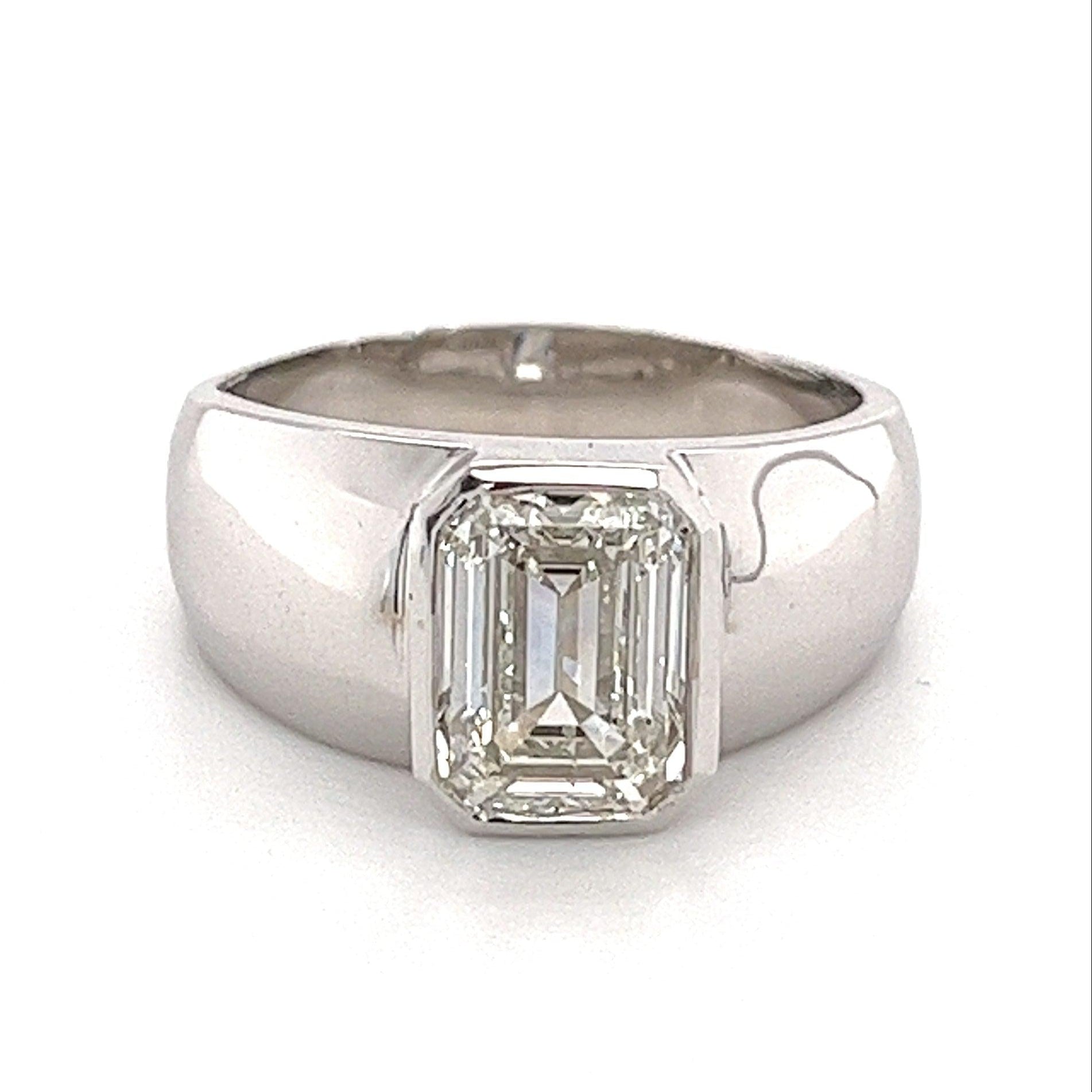 Bezel Set Carat Emerald Cut Lab grown Diamond Ring in 14K White