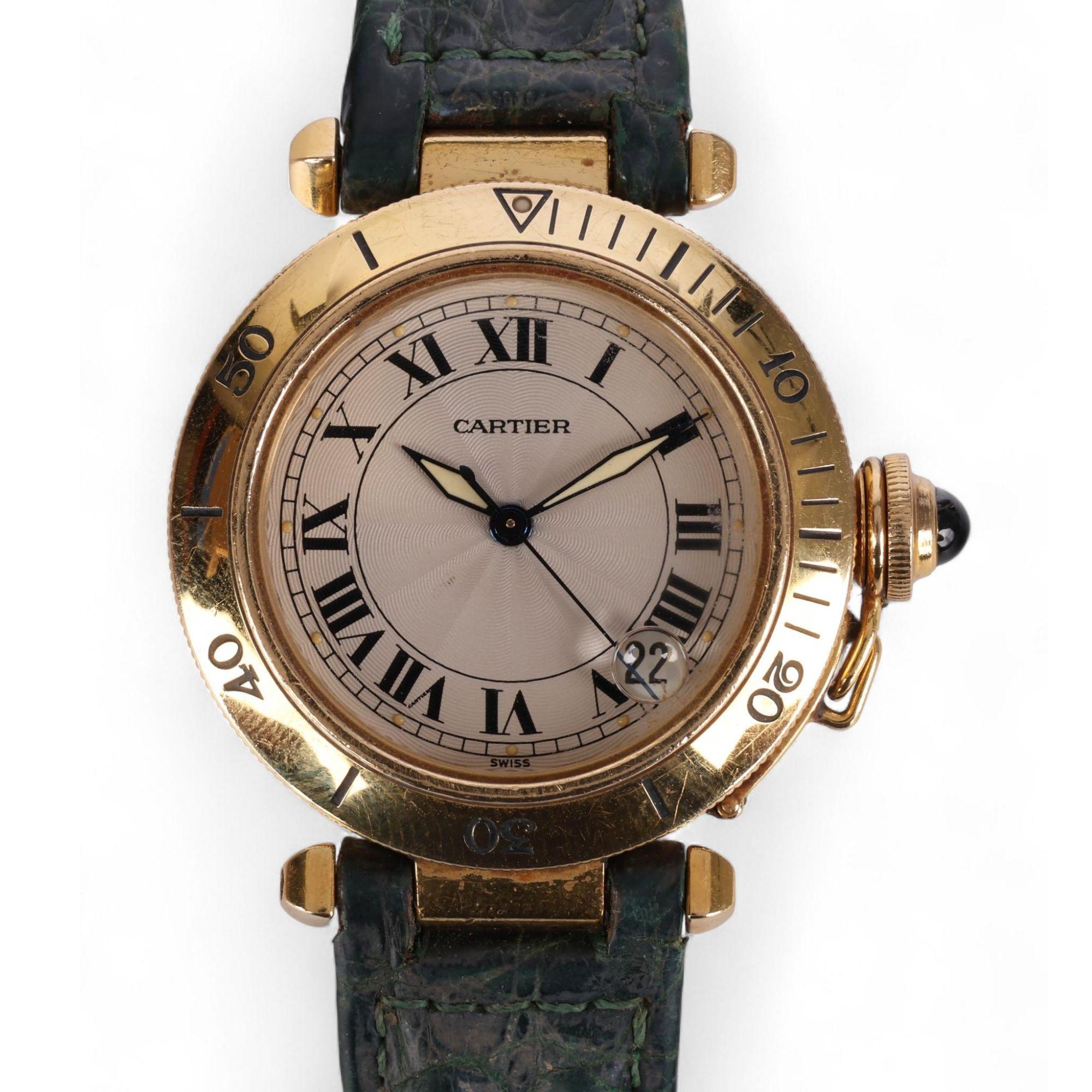 Cartier Pasha Automatic Watch 18K Ivory Dial Alligator Strap  display picture 2