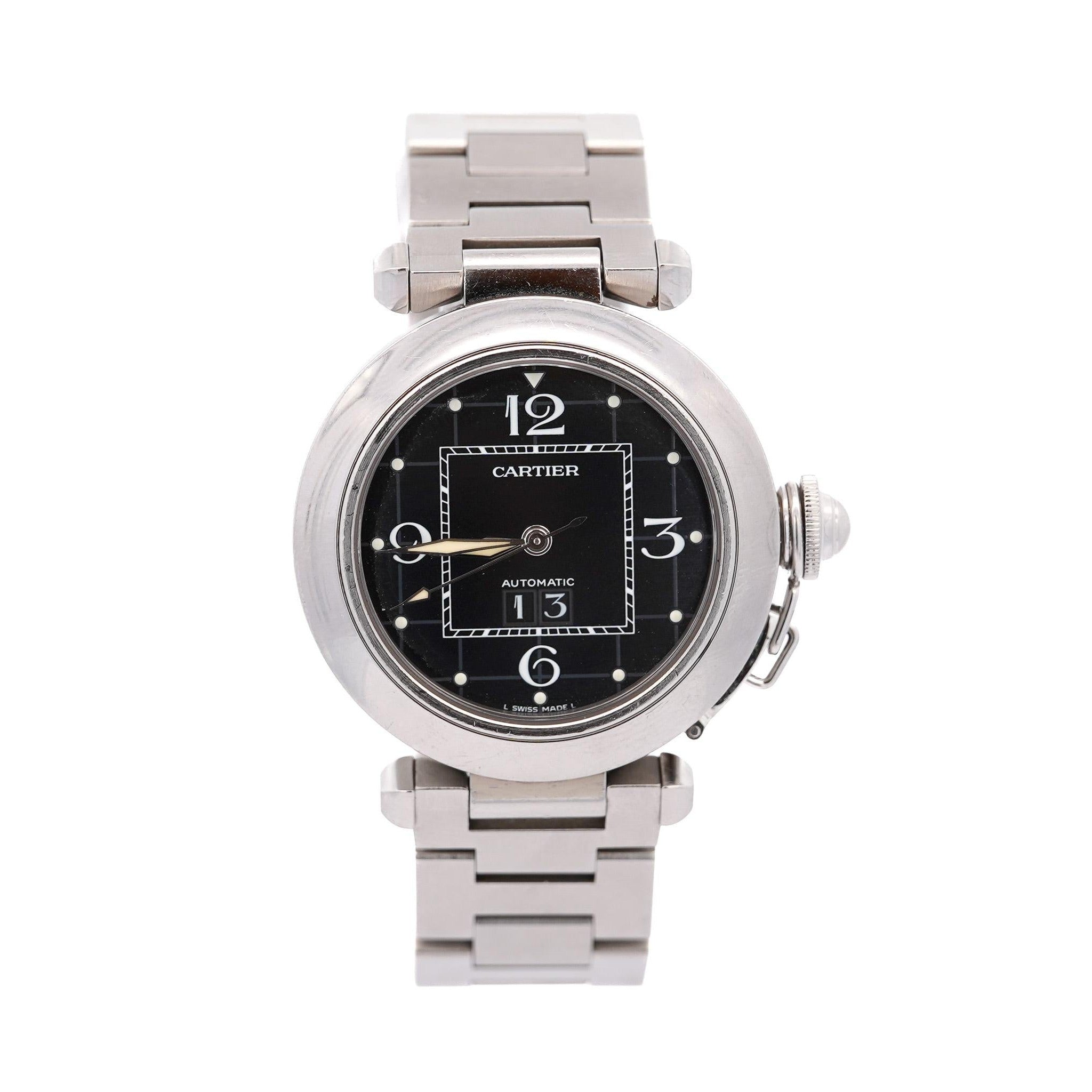 Cartier Pasha 2475 Black Dial Automatic 35mm Watch With Box and Servic