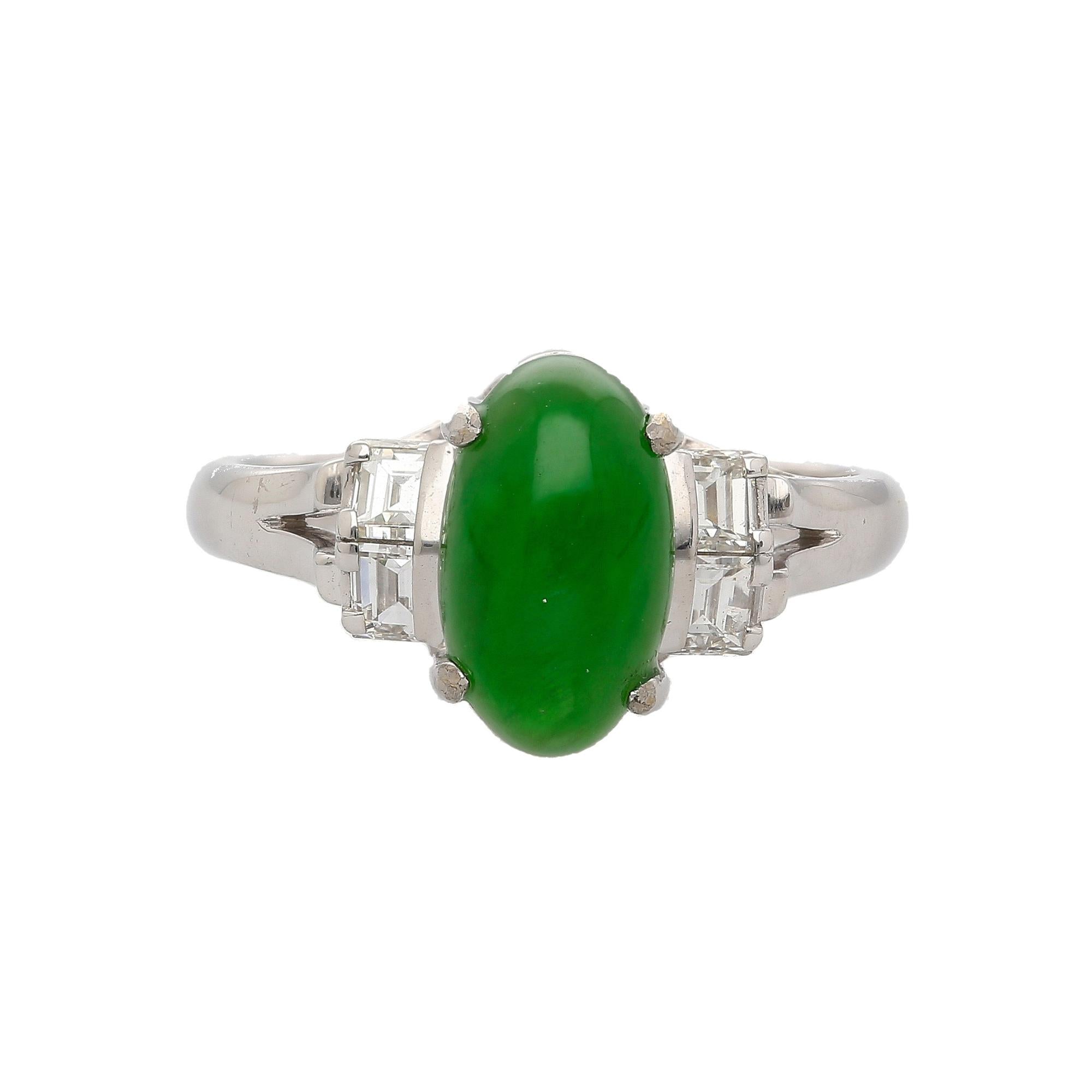 Certified 2.69 Carat Oval Bright Green Untreated A Jadeite Jade Platin