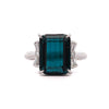 GIA Certified 4.58 Carat Emerald Cut Indicolite Tourmaline Diamond Platinum Ring