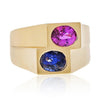 GIA certified Blue and Pink Sapphire Unisex Bezel Ring in 18k gold