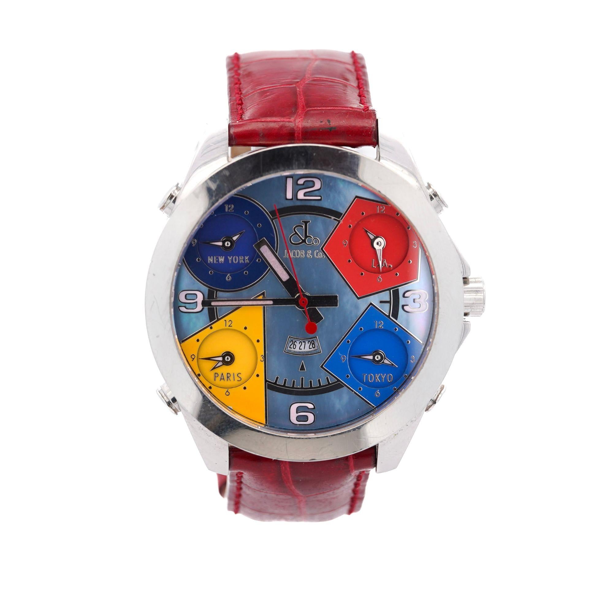 Jacob & Co. Five Time Zone 47mm Alligator Leather Watch | Assay