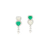 Boucles d'oreilles pendantes miroir en forme de cœur taille émeraude avec diamants naturels en or blanc 18 carats