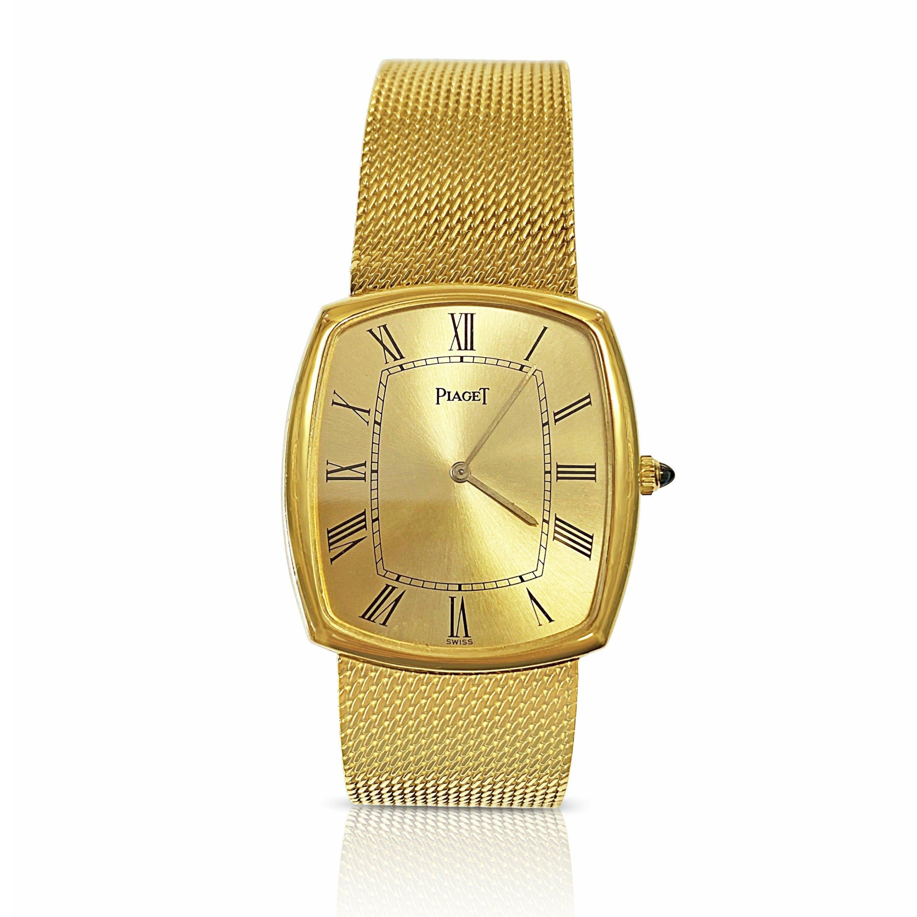 Piaget 9741 Vintage 18k Mens Watch with Gold Champagne Strap