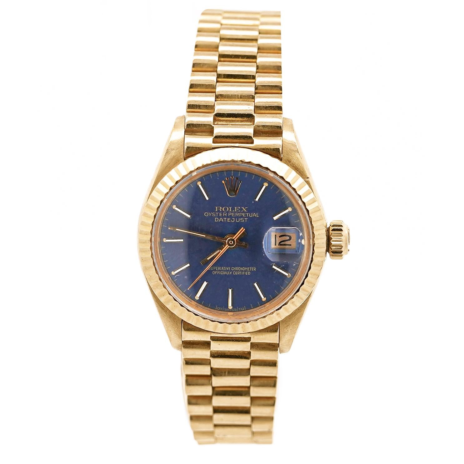 Rolex Lady DateJust 6917 Blue Dial 18K Gold President Bracelet - Main Image