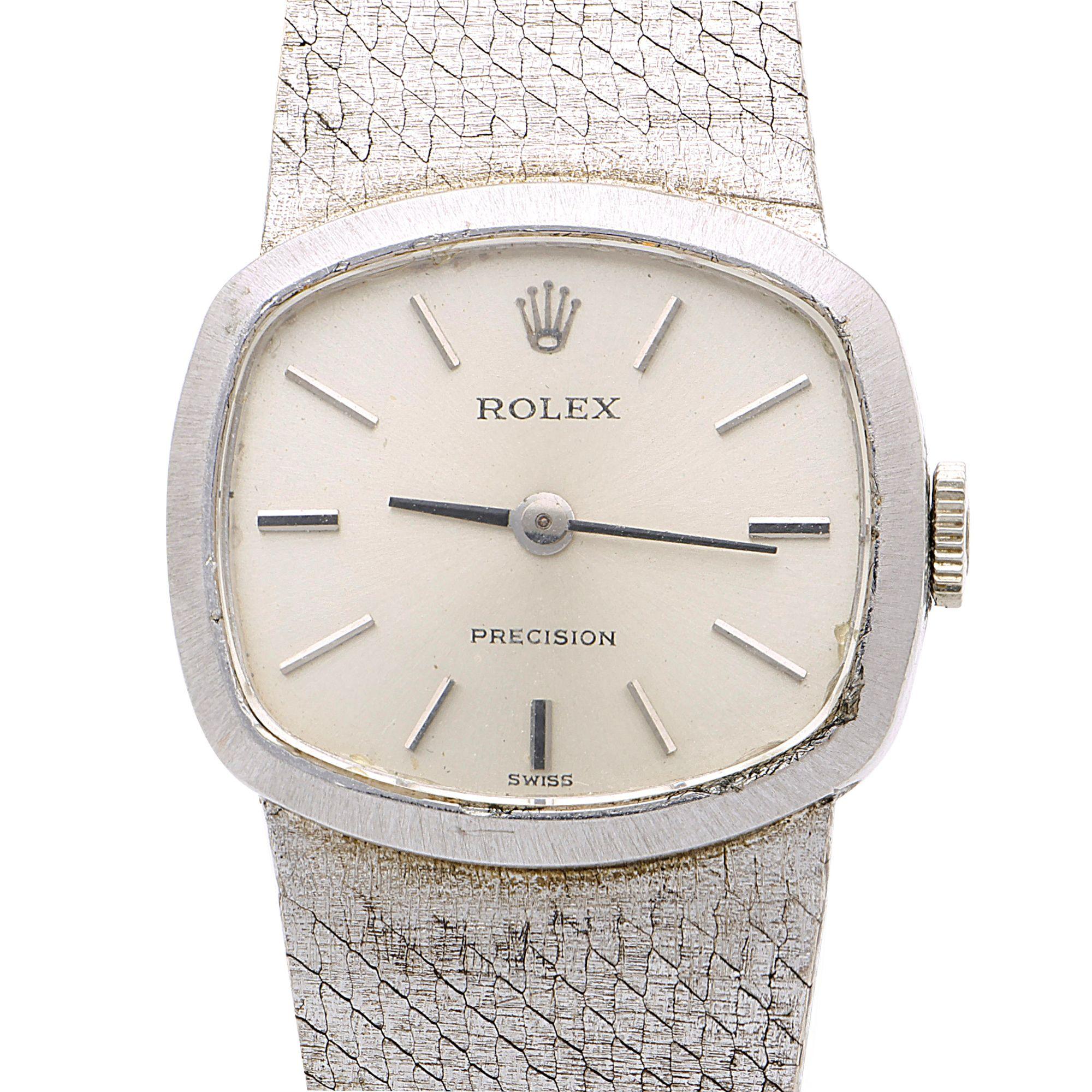 Rolex ヴィンテージBOX Rolex Precision 2644 Vintage 1971 Silver Dial 18K Gold Mesh Watch