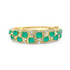 Bracelet rigide en or jaune 18 carats avec émeraude taille carrée et diamants baguette