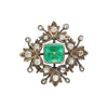 Broche de l'époque victorienne avec émeraude colombienne de 3,12 carats sans huile et anciens diamants taille ancienne
