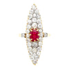 Vintage 14K Yellow Gold Old-Cut Ruby and Diamond Cocktail Long Ring