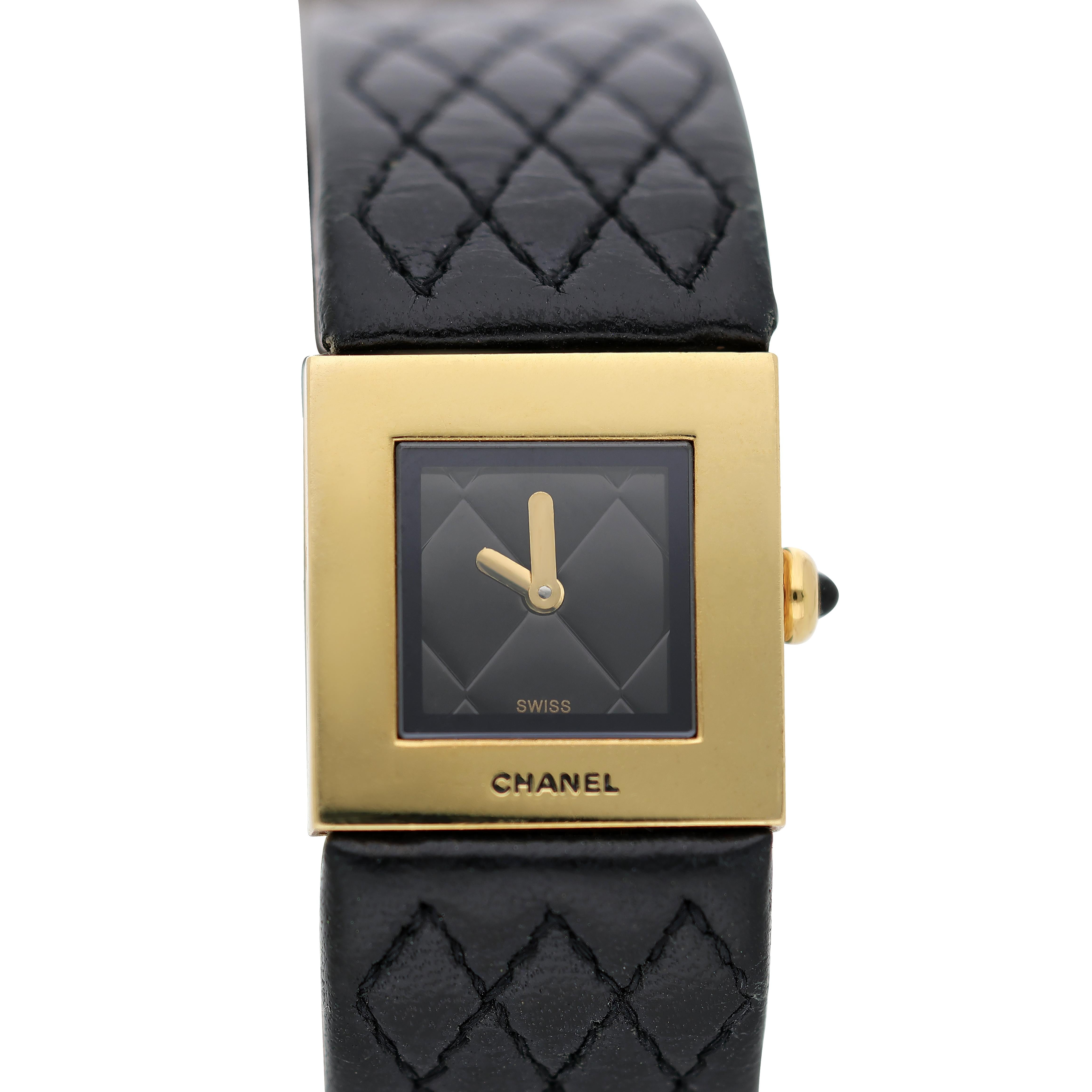 Vintage 1993 Chanel Matelasse 18K Black Dial Quilted Watch
