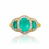 Vintage 3 Stone Oval Cut Colombian Emerald Ring in 18K Yellow Gold