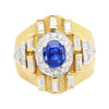 Anciens 4.57 Carat Saphir Bleu & Diamant Baguette Homme Finition Mate Or Bague