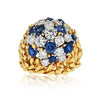 Vintage Round Cut White Diamond and Blue Sapphire Cluster Ring