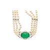 Anciens collier ras-du-cou de style victorien avec cabochon émeraude et perles à 3 rangs