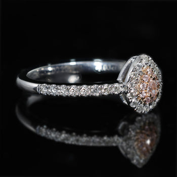 0.03 Carat Fancy Pink Pear Diamond Double Halo in 18K White Gold Statement Ring – Assay Jewelers