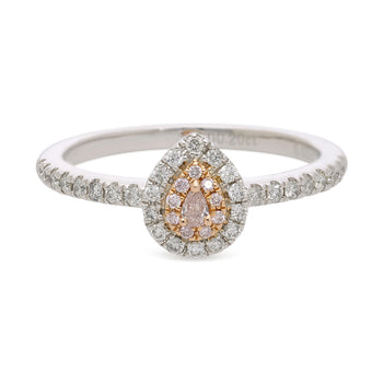 0.03 Carat Fancy Pink Pear Diamond Double Halo in 18K White Gold Statement Ring – Assay Jewelers