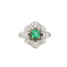 0.48 Carat Cushion Cut Emerald with Black and White Diamonds 14k White Gold Ring