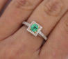 0.61 Carat Emerald & Diamond Square Shape Ring in 14K White Gold Size 6.5