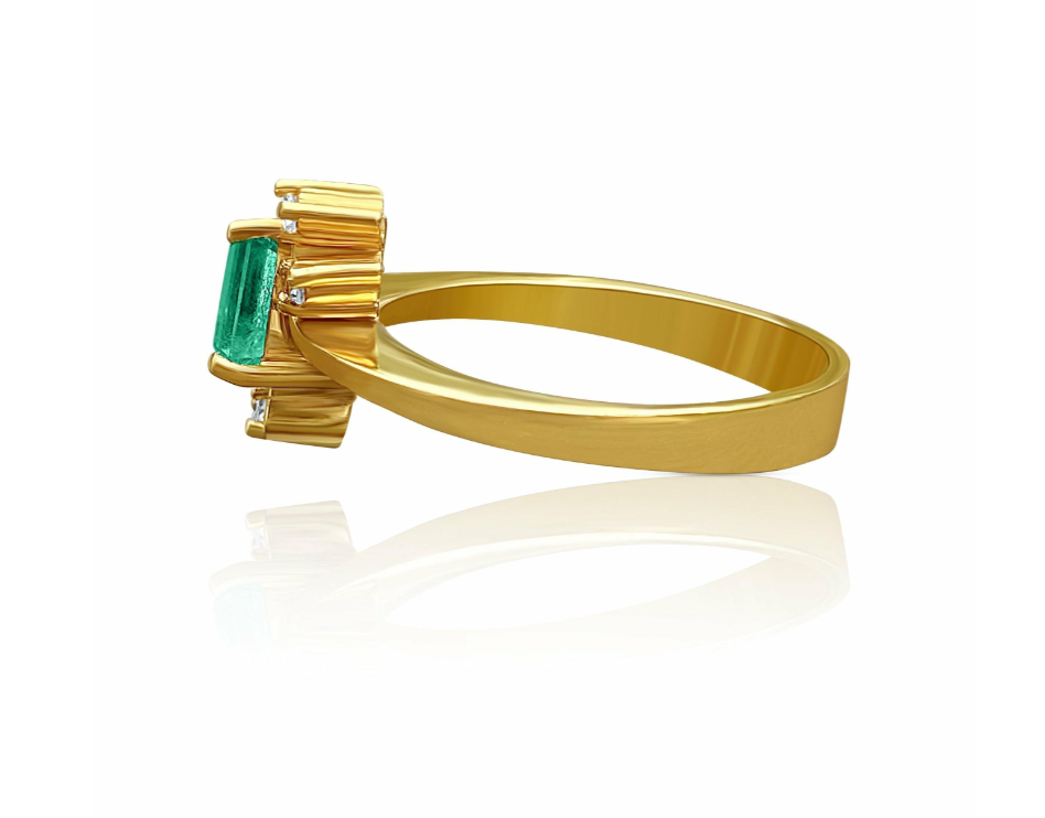 0.72 Carat Emerald and Diamond Bypass 18K Gold Ring-Rings-ASSAY