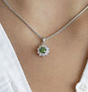 0.76 CTTW Green Diamond Floating Platinum Pendant 18k Gold Wheat Chain Necklace