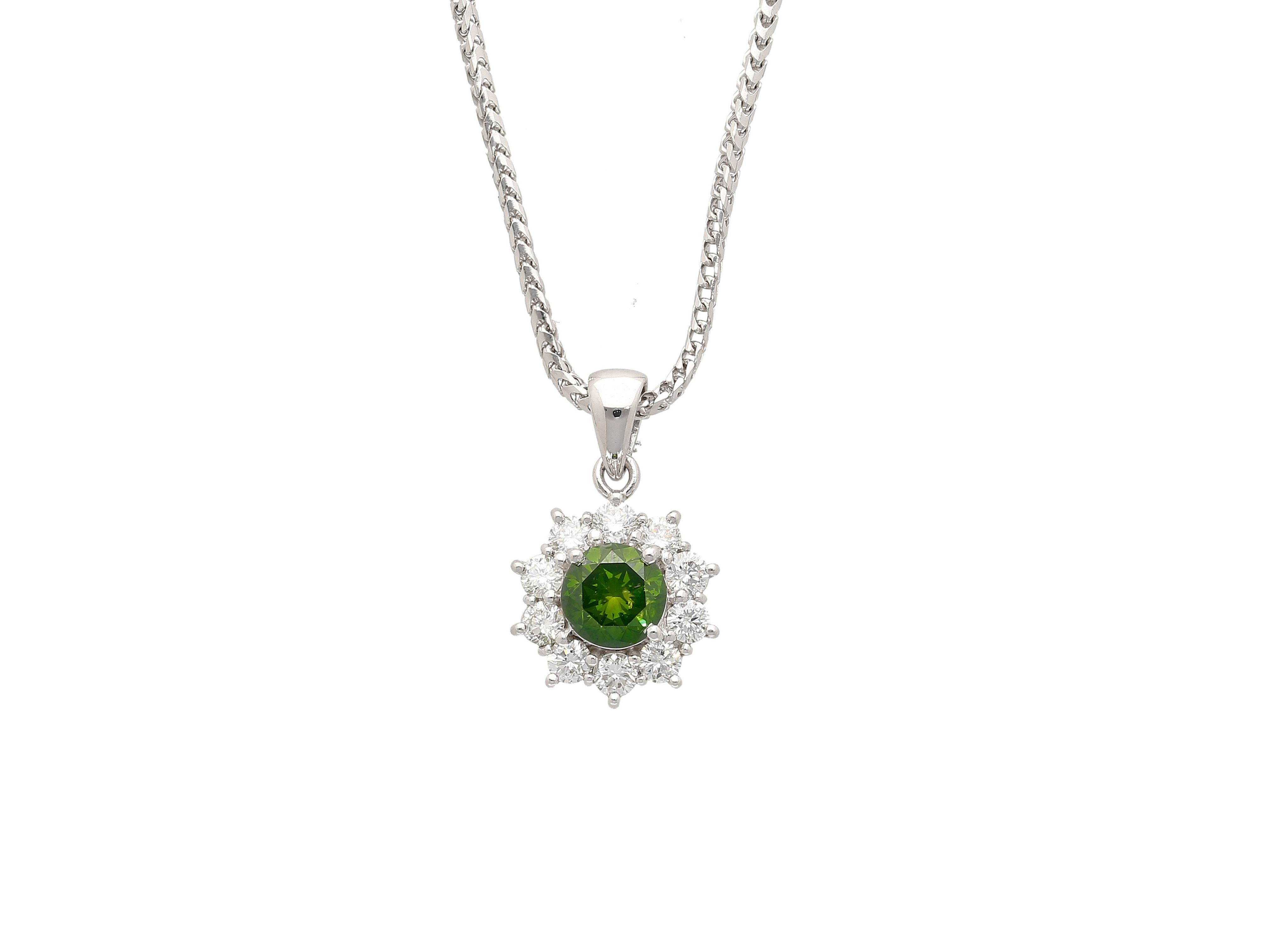 0.76 CTTW Green Diamond Floating Platinum Pendant 18k Gold Wheat Chain Necklace-Pendants-ASSAY