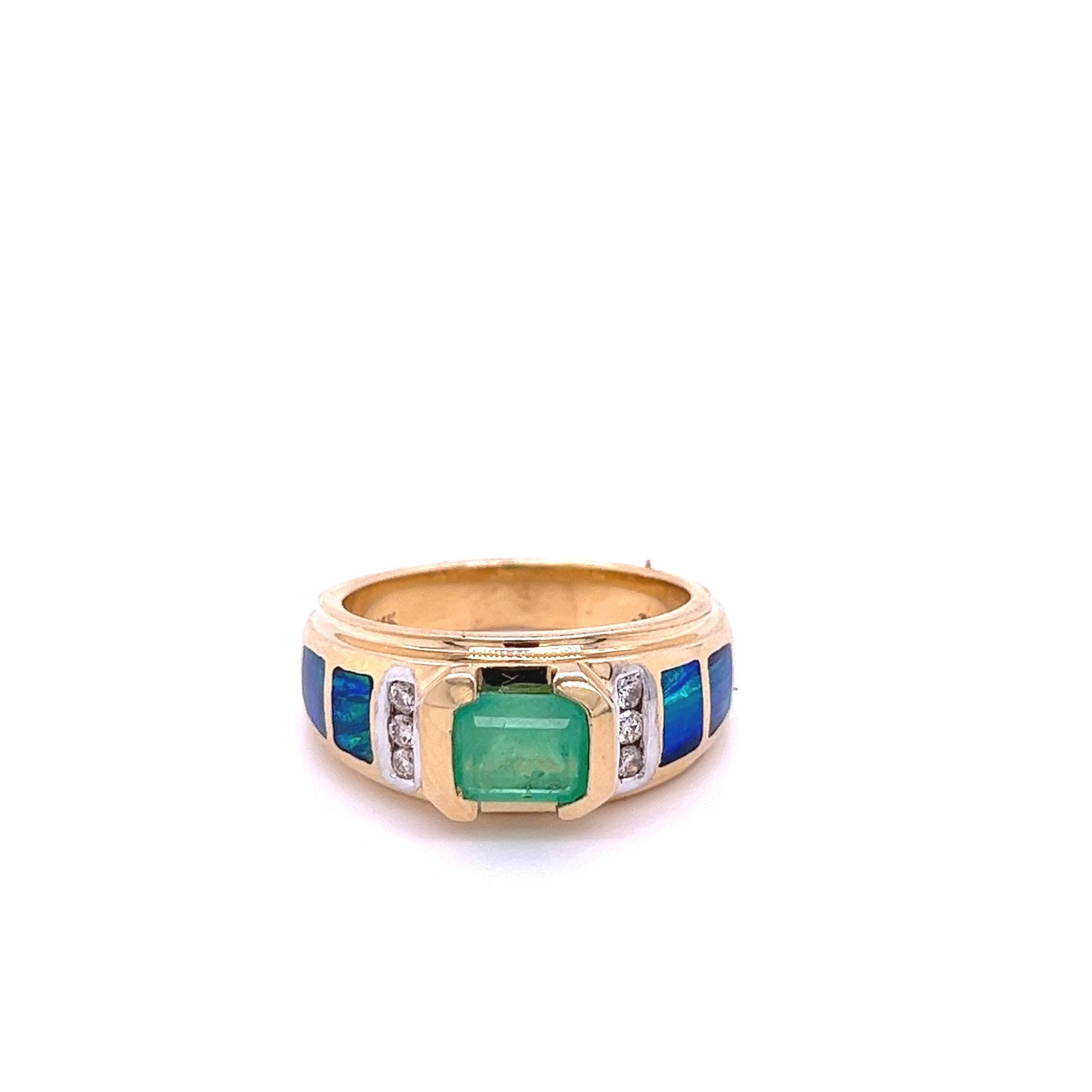 0.76CT Colombian Emerald and Inlaid Opal 14k Yellow Gold Ring-Assay Jewelers-ASSAY