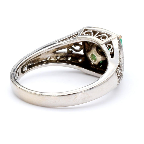 0.77 Carat Square Emerald and Diamond Filigree Halo 14K White Gold Ring