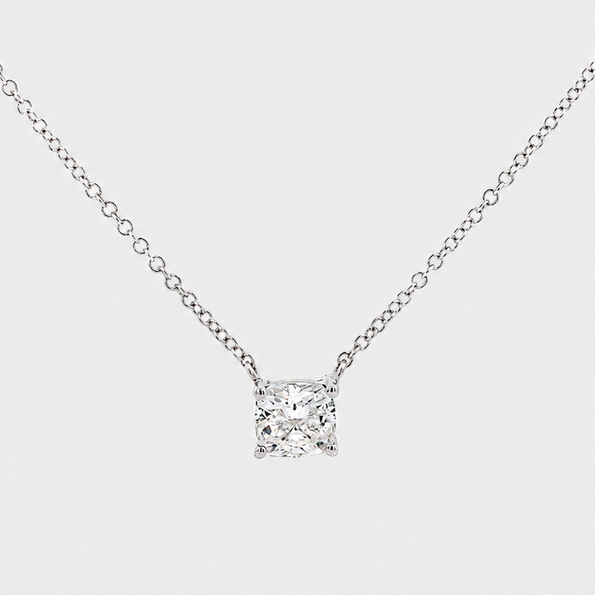 1 Carat Cushion-Cut Lab Grown Diamond Solitaire Pendant Necklace in 14K White Gold 16 Inch Chain