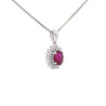 1 Carat Oval Cut Ruby & Diamond Halo Pendant Necklace in 14K White Gold