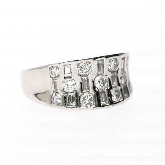 1 Carat Round & Baguette Diamond Channel Set Platinum 3 Row Band Ring