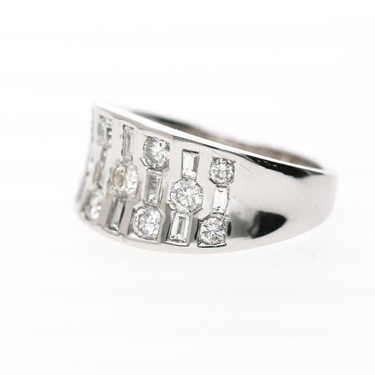 1 Carat Round & Baguette Diamond Channel Set Platinum 3 Row Band Ring