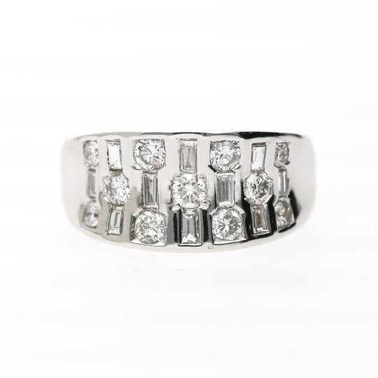 1 Carat Round & Baguette Diamond Channel Set Platinum 3 Row Band Ring