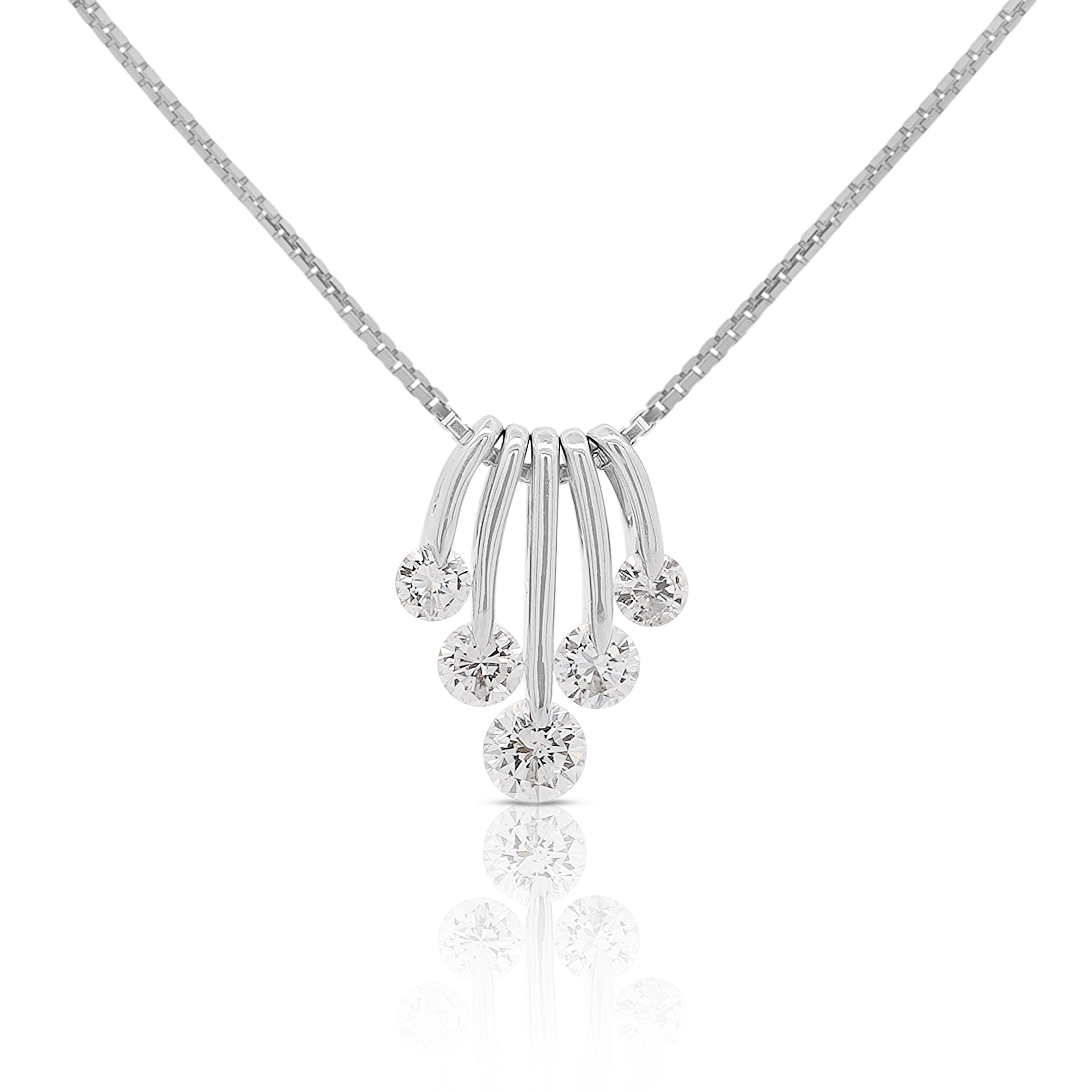 1 Carat Round Cut Diamond 5 Stone Platinum Dancing Pendant Necklace