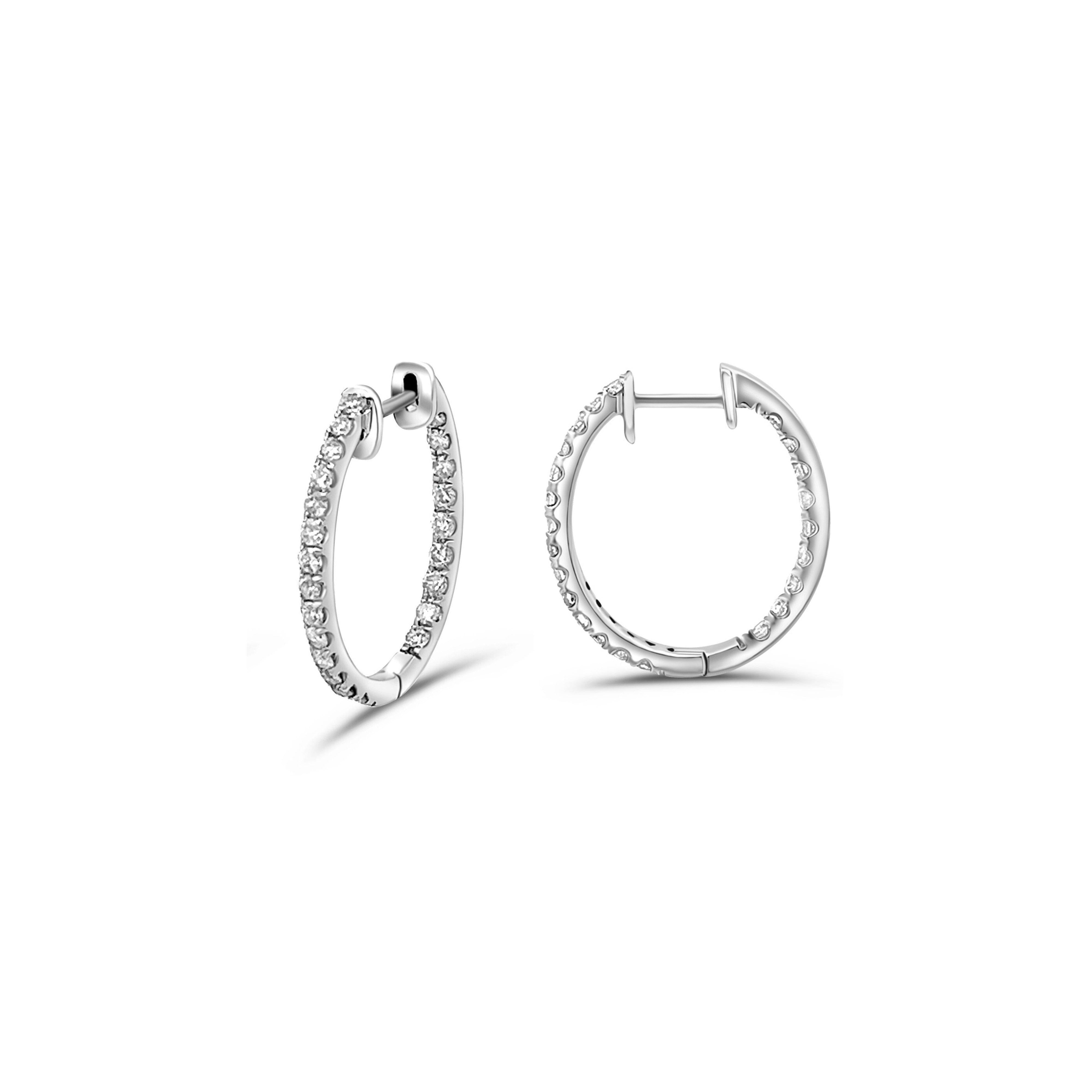 Natural 1 Carat TW Diamond Eternity Inside Out 18mm Hoop Earrings