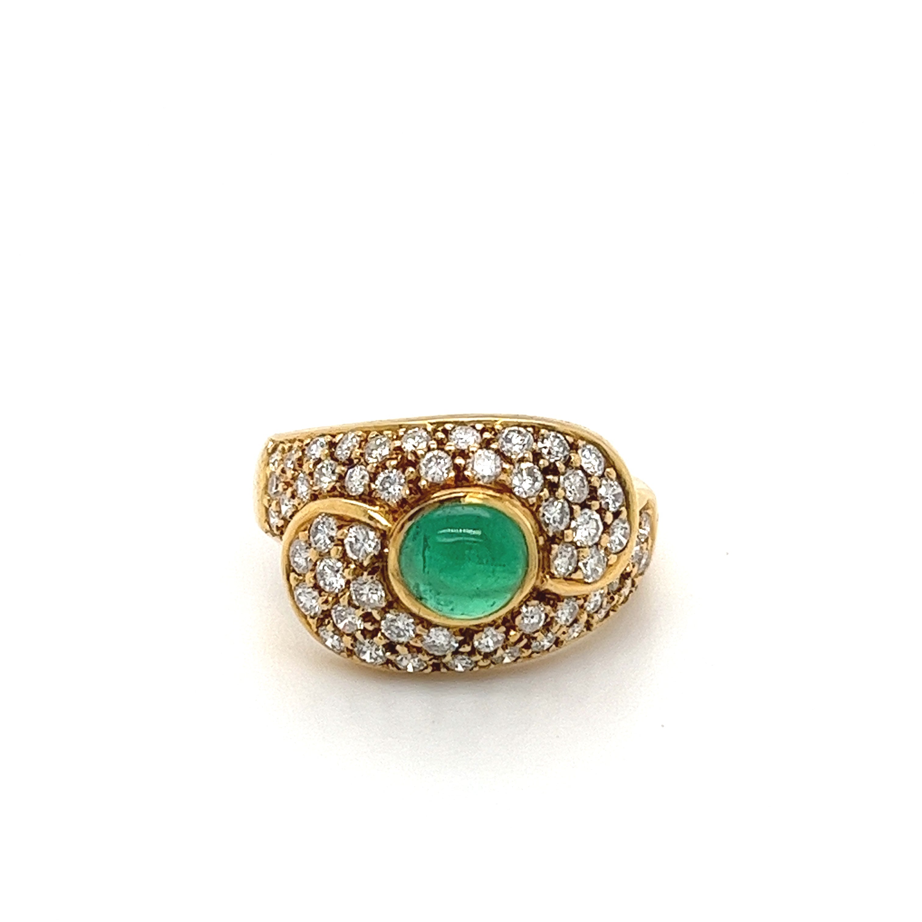 1 Carat Vintage Cabochon Cut Natural Emerald Ring in 18k yellow gold-Assay Jewelers-ASSAY