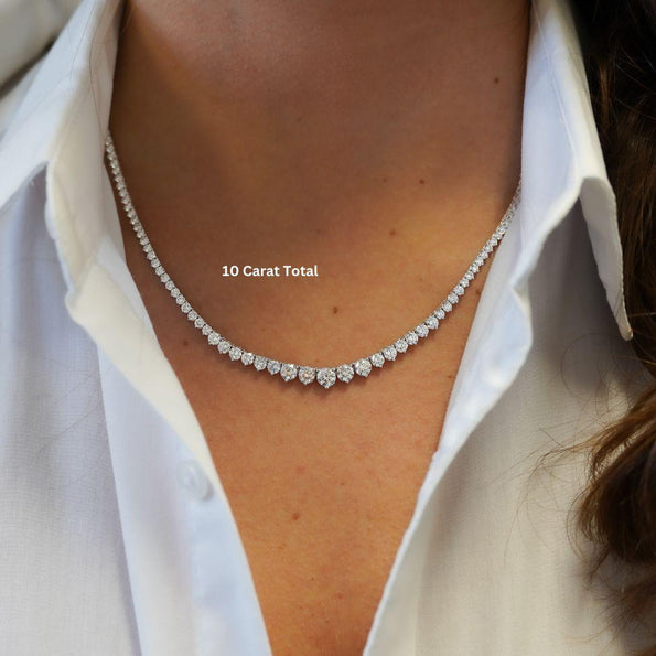 10-30 Carat Total Diamond 14K White Gold Graduating Riviera Tennis Necklace